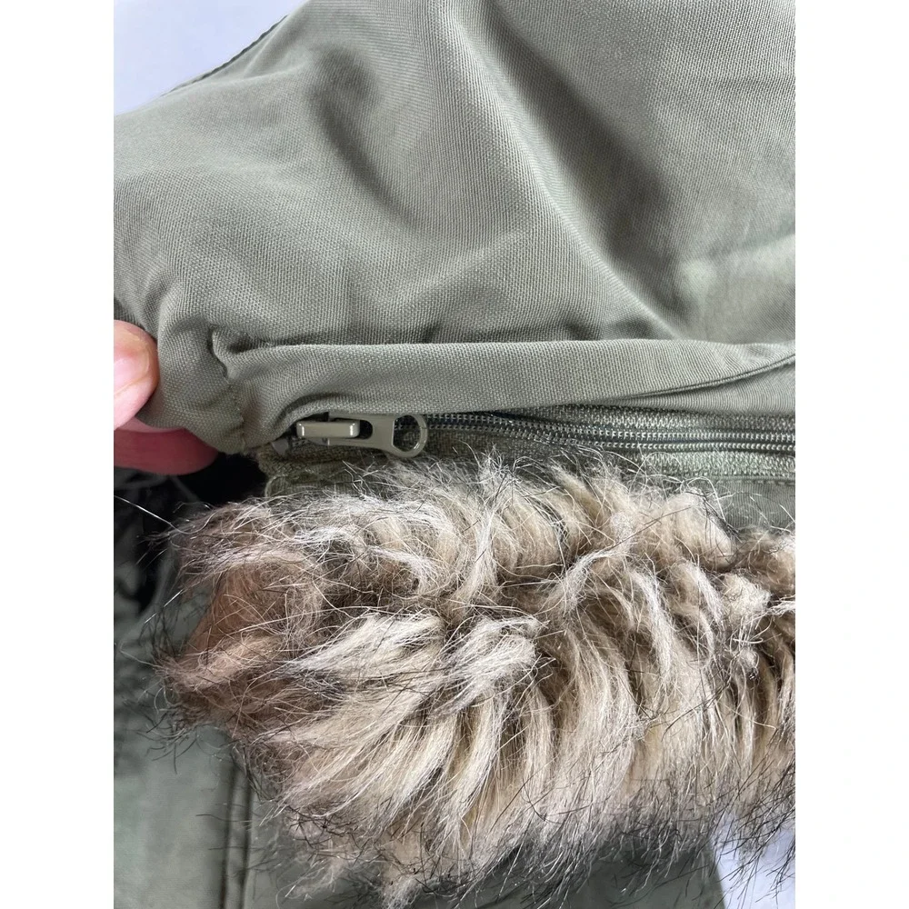Eddie Bauer Down Parka Boys Faux Fur Hood Olive Green Size 2T With Gloves